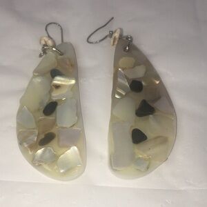 Mother of Pearl Shell earring statement 2.5" long natural